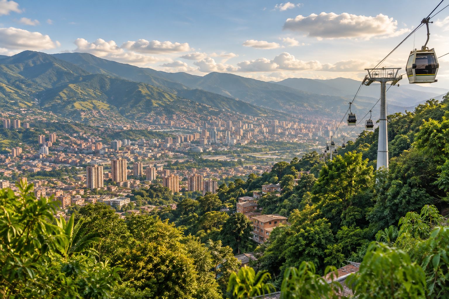 Medellín y su Metrocable entre las montañas verdes